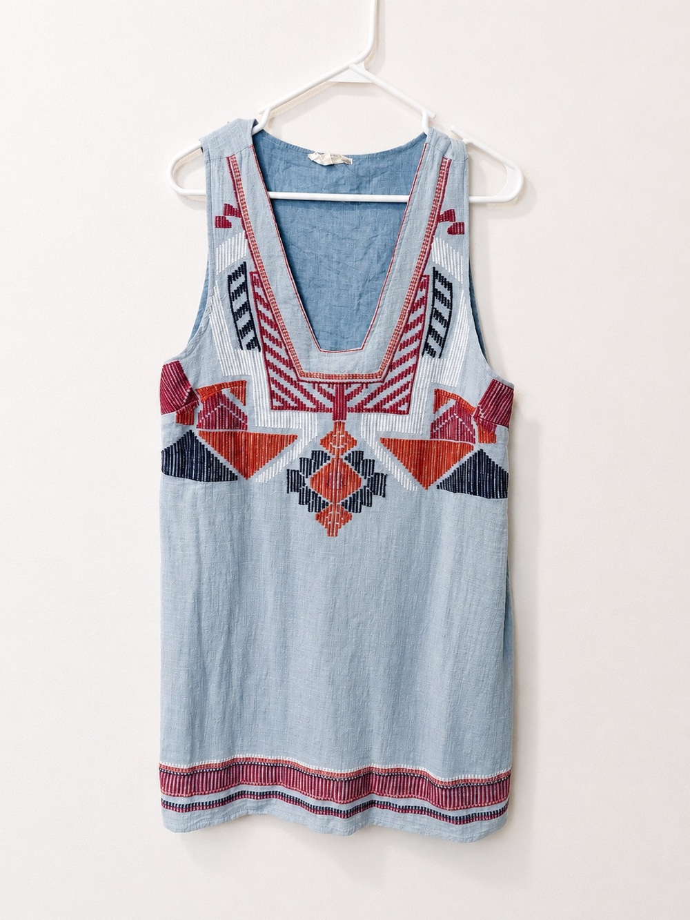 Entro Light Blue Sleeveless Tunic with Red Stitching